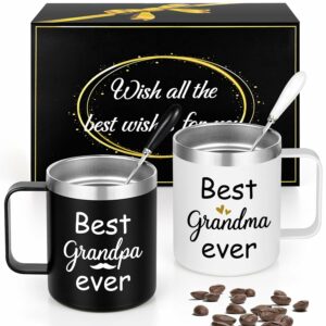 Qtencas Grandparents Christmas Gifts, BEST grandma ever and BEST grandpa ever Stainless Steel Coffee Mug Set, Christmas Gifts for Grandma and Grandpa Grandparents Inlaws...