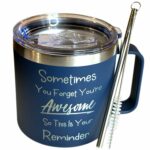 QualityVibe Sometimes You forgot you are awesome 14 oz stainless steel mug, Inspirational Gifts for Men or Women, Funny Coffee Mug, Awesome, Fathers Day, Birthday, Easter (Blue)