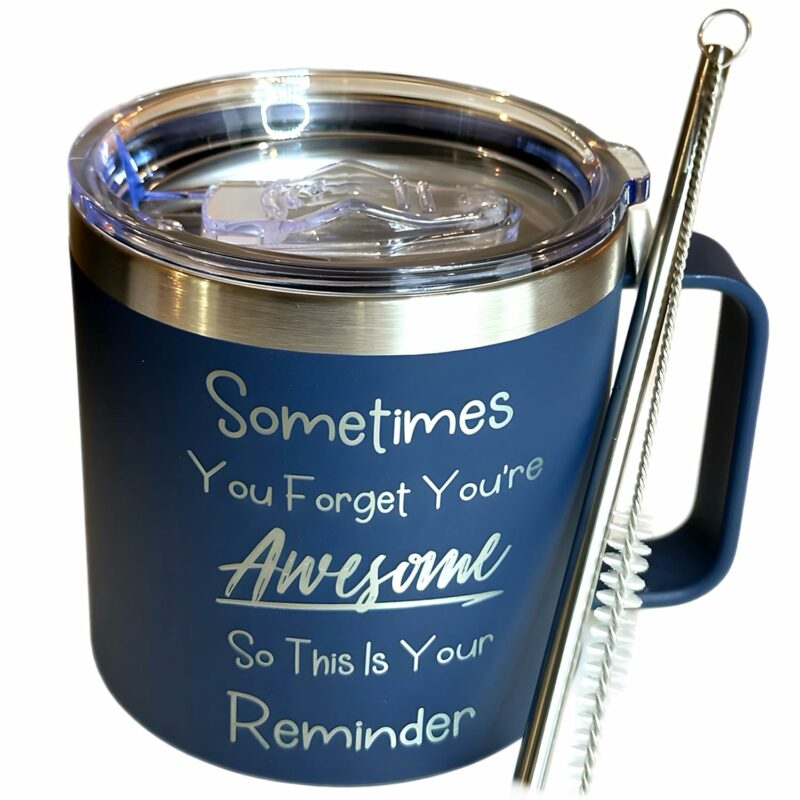 QualityVibe Sometimes You forgot you are awesome 14 oz stainless steel mug, Inspirational Gifts for Men or Women, Funny Coffee Mug, Awesome, Fathers Day, Birthday, Easter (Blue)