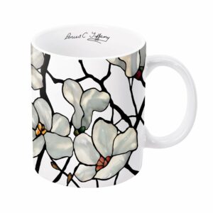 RainCaper Tiffany Magnolia Large Porcelain Fine Art Coffee and Tea Mug for Home and Office, 11 Oz, Dishwasher and Microwave Safe