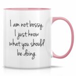 Retreez Funny Mug - I'm Not Bossy Just Know What You Should Be Doing 11 Oz Ceramic Coffee Mugs - Funny, Sarcasm, Motivational, Inspirational birthday gifts - White Mug with Pink...