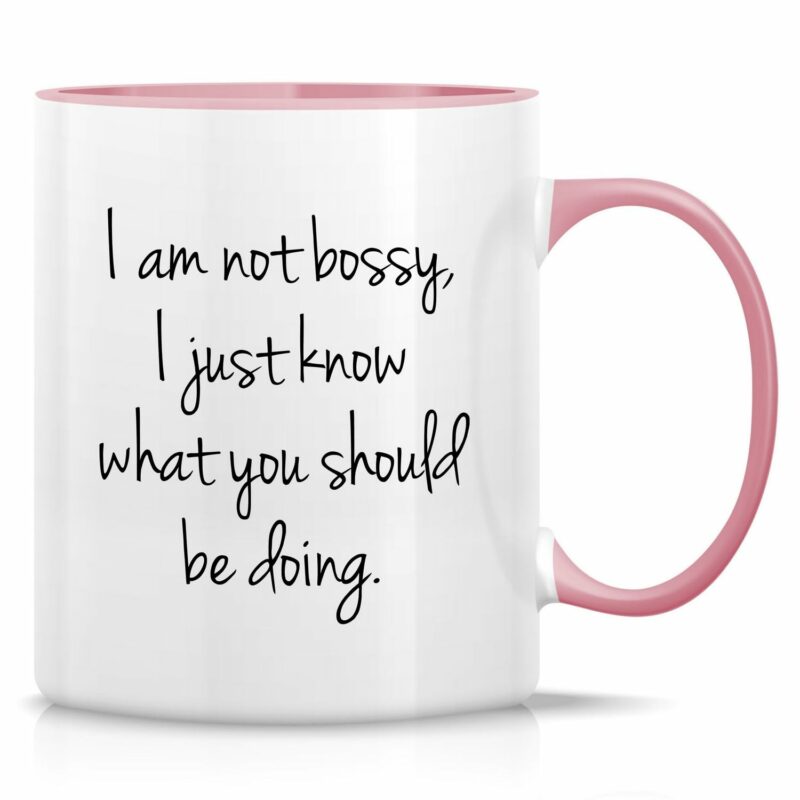 Retreez Funny Mug - I'm Not Bossy Just Know What You Should Be Doing 11 Oz Ceramic Coffee Mugs - Funny, Sarcasm, Motivational, Inspirational birthday gifts - White Mug with Pink...