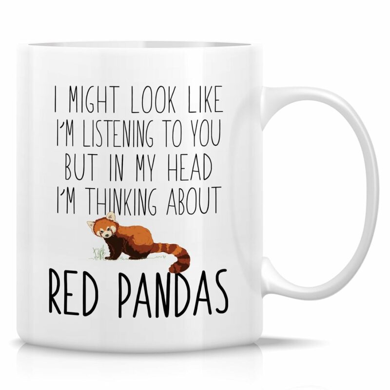 Retreez Funny Red Panda Lover Mug - Thinking About Red Pandas - 11 Oz Ceramic Coffee or Tea Cup - Humorous Gift for Red Panda Enthusiasts, Animal Lovers and Wildlife Biologist -...