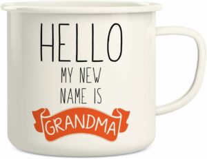 Retreez Hello My New Name is Grandma 16 Oz Enamel Stainless Steel Metal Camping Campfire Coffee Mug - Funny Motivational Inspirational birthday gift for mom mother grandmother...