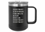 Rogue River Tactical Funny Foxtrot Off Military Acronym Heavy Duty Stainless Steel Black Coffee Mug Tumbler With Lid Novelty Cup Great Gift Idea For Veterans