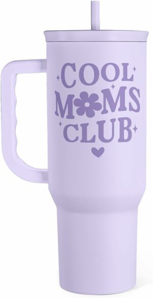 SANDJEST Gift for Mom - Cool Mom Club Stainless Steel Tumbler with Handle, Travel Coffee Mug for Moms - Gifts for Birthday Christmas Mothers Day, 40oz