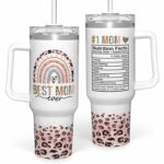SANDJEST Mom Gifts for Women Mom Nutrition Facts Tumbler Stainless Steel 40oz with Handle Insulated Travel Cup Best Mom Ever Coffee Cup, Mother's Day Christmas Birthday Gifts...