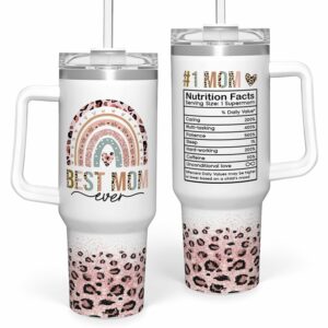 SANDJEST Mom Gifts for Women Mom Nutrition Facts Tumbler Stainless Steel 40oz with Handle Insulated Travel Cup Best Mom Ever Coffee Cup, Mother's Day Christmas Birthday Gifts...