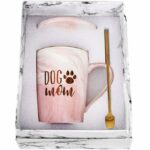 SHENDONG Dog Mom Coffee Mug - Novelty Gift for Dog Lovers, Mothers Day, Birthday - 14 Oz with Gift Box - Pink