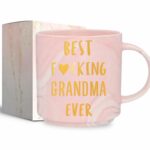SOLINFOR Grandma Gifts - Best Grandma Ever - Mothers Day Birthday Gift for Grandmother, Nana, New Grandparents to Be - Funny Pink Marble Ceramic Coffee Cup