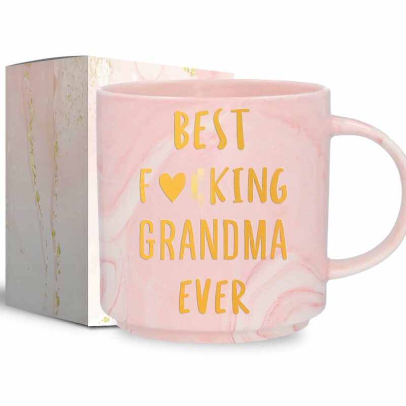 SOLINFOR Grandma Gifts - Best Grandma Ever - Mothers Day Birthday Gift for Grandmother, Nana, New Grandparents to Be - Funny Pink Marble Ceramic Coffee Cup