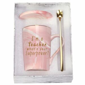 Teacher Appreciation Gifts, I'm a Teacher, What's Your Superpower Mug, Teacher Appreciation Mug, Gift for Teacher 14 Ounce Pink with Gift Box