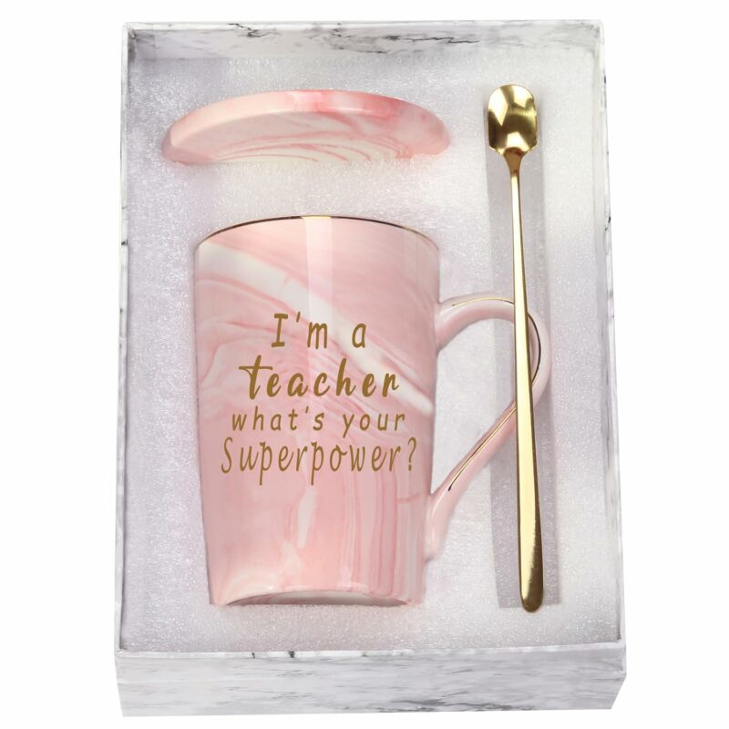 Teacher Appreciation Gifts, I'm a Teacher, What's Your Superpower Mug, Teacher Appreciation Mug, Gift for Teacher 14 Ounce Pink with Gift Box