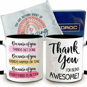 Thank You Gifts for Women - Coffee Mugs Ceramic 11oz with Makeup Bag, Appreciation Gift for Coworker Friends Teacher Nurse Staffs Employees Boss Mentor Leader, Leaving Farewell...