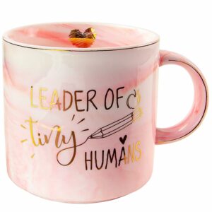 VILIGHT Teacher Appreciation Gifts for Women - Leader Of Tiny Humans Teacher Mug - Pink Marble Coffee Cup 11 Oz