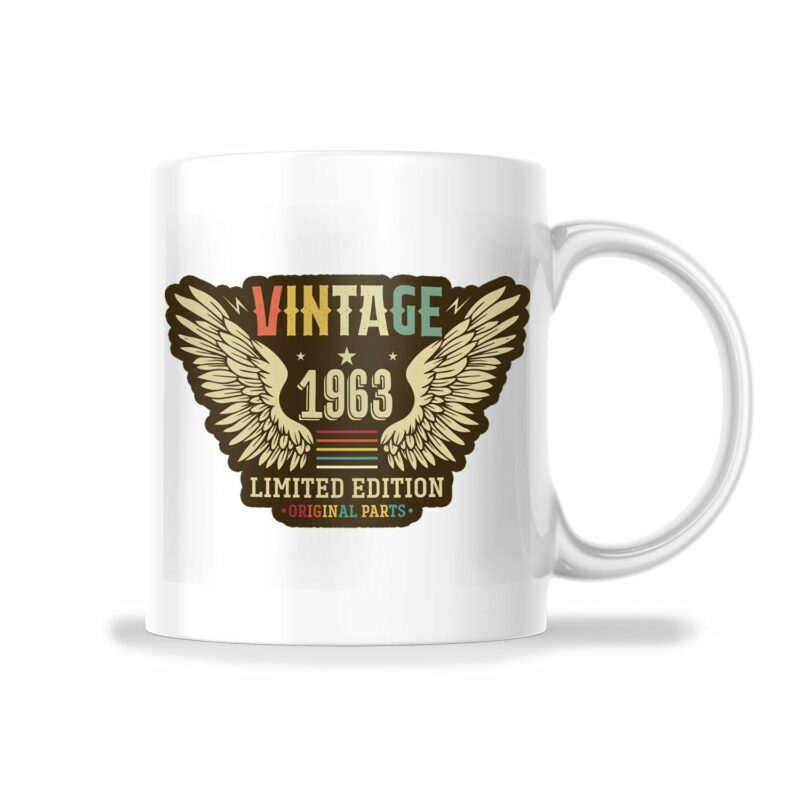 Vintage 1963 Birthyear 60th Birthday Mug - Cool Retro Groovy Birthday Gift Mug - 11 Oz Mug Gift For Holiday Birthday Christmas - Premium Ceramic Dye Sublimation Mug - Printed In...