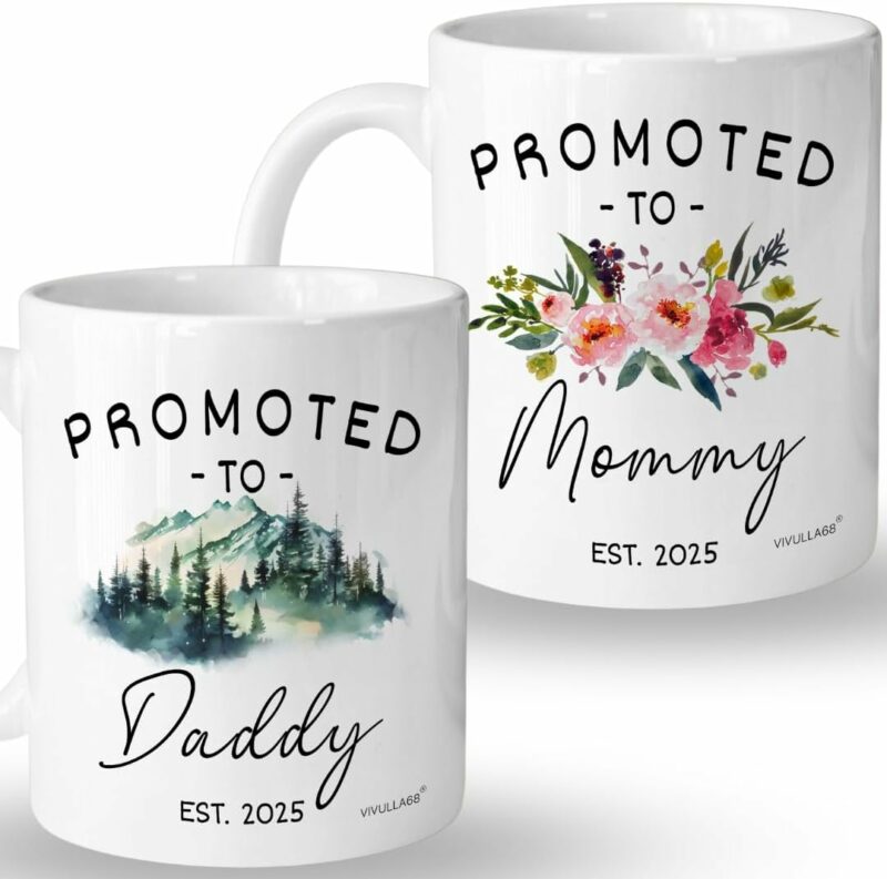 Vivulla68 Promoted to Parents Mommy Daddy 2025 Mugs, New Parent Gifts for Couple, New Mom and Dad Gifts First Time 2025, New Parents Christmas Gifts, Parent Coffee Mugs, Mom and...
