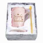 YHRJWN - 70th Birthday Gifts for Women, Seventy and Fabulous Mug, Best Gifts for 70 Year Old Woman, Happy 70th Birthday Gifts for Grandma Mom Sister Friend, Pink 14 Oz with...