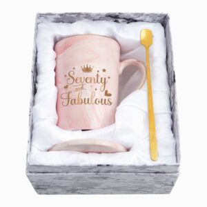 YHRJWN - 70th Birthday Gifts for Women, Seventy and Fabulous Mug, Best Gifts for 70 Year Old Woman, Happy 70th Birthday Gifts for Grandma Mom Sister Friend, Pink 14 Oz with...