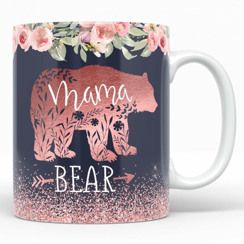 YouNique Designs Mama Bear Mug, 11 Ounces, Mom Mug, Mama Bear Cup, Mama Bear Coffee Mug, Unique Mothers Day Coffee Mug From Daughter And Son, Best Mom Ever (White)