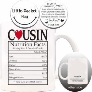 ZomefinKiu Funny Cousin Mug 11 Ounce Ceramic, Cousin Pocket Hug Token, Birthday Gifts for Cousin Female Male, Cousin Coffee Mugs for Women Men, Best Cousin Ever Gifts, Favorite...