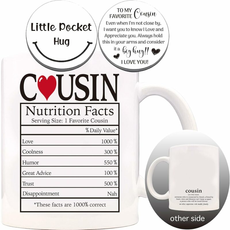 ZomefinKiu Funny Cousin Mug 11 Ounce Ceramic, Cousin Pocket Hug Token, Birthday Gifts for Cousin Female Male, Cousin Coffee Mugs for Women Men, Best Cousin Ever Gifts, Favorite...