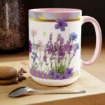 11oz & 15oz Lavender Wildflower Mug, Watercolor Flowers, Butterfly Gifts, Flower Mug, Pressed Flowers Mug, Lavender Mug, Floral Coffee Mug, Cute Mugs (Pink, 15oz),...