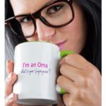 3dRose Im an Oma Whats Your Superpower hot Pink Funny Gift for Grandma, Green Mug, 11 oz