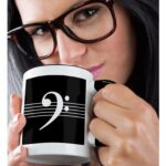 3dRose Treble G-Clef Staves Staff Black And White Music Gift Mug, 1 Count (Pack of 1)