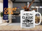 73rd Birthday Coffee Mug 11oz White - Livlng legend 1950 - Born in 1950 Classic Car Gifts Old School Car Driver Collector Vintage Dude