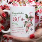 80th Birthday Gifts for Women - Congratulations on Your 80th Birthday Awesome Lady Mug - 80th Birthday Gifts for Grandma Mom Friend Sister Aunt Coworker - 11oz Coffee Mug