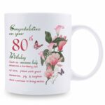 80th Birthday Gifts for Women - Congratulations on Your 80th Birthday Awesome Lady Mug - 80th Birthday Gifts for Grandma Mom Friend Sister Aunt Coworker - 11oz Coffee Mug