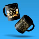 90th Birthday Gifts for Women Men, 1935 Old Time Information, 90th Birthday Mug, 90th Birthday For Her & Him, Unique Funny 90th Bday Gift Idea, Milestone Birthday, 12oz Black Gold