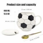 Ceramic Coffee Mug 13.5 oz Cute Mugs with Lid and Spoon, Funny Mugs Cereal Bowl Soccer Gifts for Coaches Fans Players, Gag Sports Cool Stuff Cups Soccer Mom Unique Teacups...