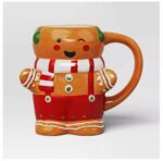 Christmas Earthenware 15-Ounce Gingerbread Man Coffee Mug in Red and White Scarf - Cute Holiday Gift Mug