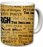 City of Pittsburgh Inspired Mug, Ceramic Coffee Cup, Printed Text Theme, Pennsylvania Pride, Area Landmarks, Black & Yellow Detail, Yellow Accent, Great Novelty Gifts 11 Fl Oz