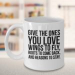 Dalai Lama mug - Give the ones you love wings to fly, roots to come back, and reasons to stay - 11/15 coffee mug gift (15 oz)