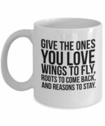 Dalai Lama mug - Give the ones you love wings to fly, roots to come back, and reasons to stay - 11/15 coffee mug gift (15 oz)