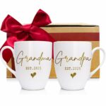 EST 2025 Grandparents Mugs Set Gift for New Grandpa Grandma, Promoted to Be Grandpa Grandma Mug, Baby Reveal Mug Gift, Valentine First Time Grandparents, Pregnancy Announcement...