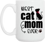 Funny Christmas Gift for Cat Mom, Mothers Day Gift Coffee Mug - Best Cat Mom Novelty Ceramic Mug Tea Cup 15 Oz