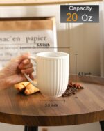 Hasense Porcelain Coffee Mug Set of 2, 20 Oz Large Coffee Mug, Ceramic Latte Cup with Handle, Modern Ribbed Design Tea Cup for Coffee, Cocoa, Wedding, Housewarming Gift, White