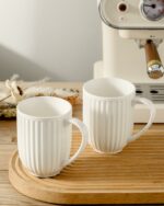 Hasense Porcelain Coffee Mug Set of 2, 20 Oz Large Coffee Mug, Ceramic Latte Cup with Handle, Modern Ribbed Design Tea Cup for Coffee, Cocoa, Wedding, Housewarming Gift, White