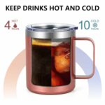Lifecapido Pickleball Insulated Coffee Mug, Christmas & Birthday Gift for Pickleball Player, Lover, Coach or Fan (12oz, Rose Gold)