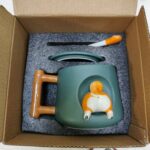 Lovely Couple Cup, Ceramic Mug with Lid&spoon, Novel 3d Chaigou Shape Suitable for Valentine's Day, Mother's Day, Birthday Party, Office Gift (Green Tail), normal, White