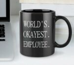 Mecai Funny Employee Mug-Worlds Okayest Employee- Present for Coworker Ceramic Coffee Mugs Boss Gifts Work Appreciation Award(black)