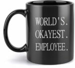 Mecai Funny Employee Mug-Worlds Okayest Employee- Present for Coworker Ceramic Coffee Mugs Boss Gifts Work Appreciation Award(black)
