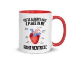 Medical Student Coffee Mug Gifts Pre Medical - Premed Student Pre Med - Funny Gag Gifts For College Medical School -My Right Ventricle (11 oz, Red)