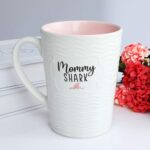 Mommy Shark 16 oz Coffee And Tea Cups,For Mom Mother's Day Valentine's Day/Anniversary/Birthday Ceramic Funny Mugs (Pink)