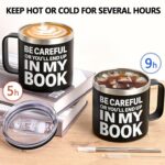 Qtencas Be Careful Or You'll End Up In My Book Insulated Coffee Mug, 14oz for Literary and Library, Personalized Writer Gift for Men, Author Book Lovers for Christmas Birthday,...