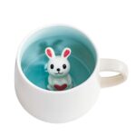 Rabbit Mug Animal Inside Mug 3D Ceramic Coffee Mug 12oz Coffee Cup Handmade Animal Figurine Holiday and Birthday Gift(Rabbit)